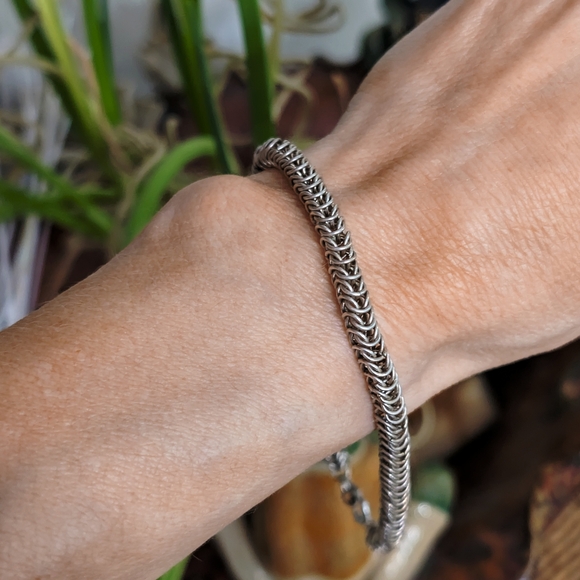 Vintage Sterling Silver Chainmaille Box Chain Unisex Bracelet/Ankle Bracelet - Picture 6 of 8